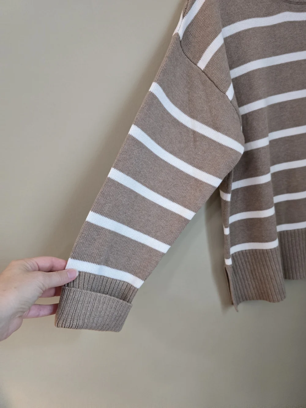 J.Crew Women Cotton Striped Crewneck Sweater in Beige and White Size S
